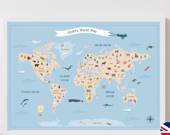 Affiche Carte du Monde géante pour enfant, Mappemonde personnalisée | EN ANGLAIS