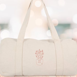 Sac Polochon personnalisable en coton bio épais, Modèle Petite poche florale