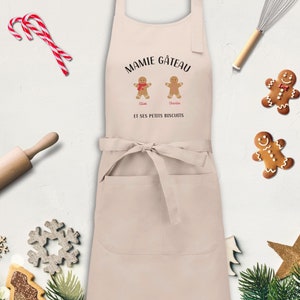 Personalized kitchen apron, Mamie Gâteau and her Little Biscuits model, thick organic cotton