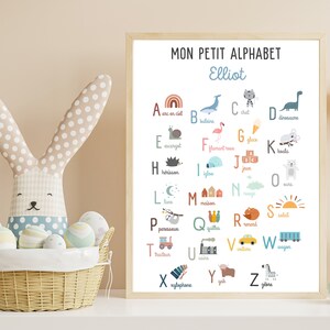 Affiche personnalisée Abécédaire Enfant, Couleurs douces, cadeau pour enfant, poster éducatif