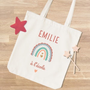 Tote Bag personnalisable bébé et enfant en coton épais, Modèle Arc en Ciel Vert Rose