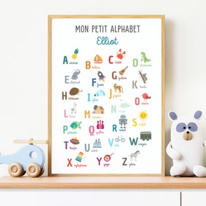 Affiche personnalisée Abécédaire Enfant, Couleurs vives, cadeau pour enfant, poster éducatif