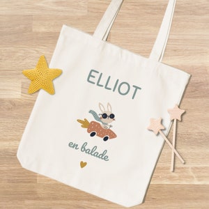 Tote Bag personnalisable bébé et enfant en coton épais, Modèle Lapin Vert