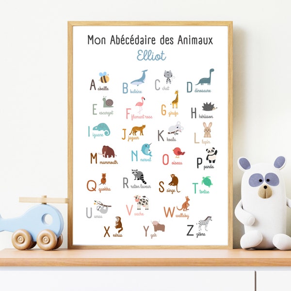 Affiche personnalisée Abécédaire des Animaux, cadeau pour enfant et bébé, poster éducatif