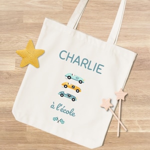 Tote Bag personnalisable bébé et enfant en coton épais, Modèle Trio de Voitures