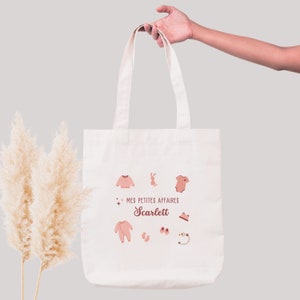 Tote Bag personnalisable en coton épais, Modèle Mes Petites affaires Rose, bébé et enfant