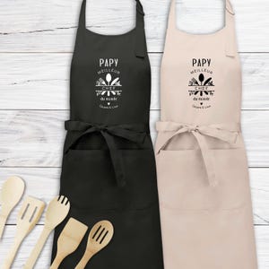Tablier de cuisine personnalisé, Papy Meilleur Chef, coton bio épais