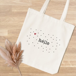 Tote Bag personnalisable en coton épais, Modèle Petites étoiles noires et coeur