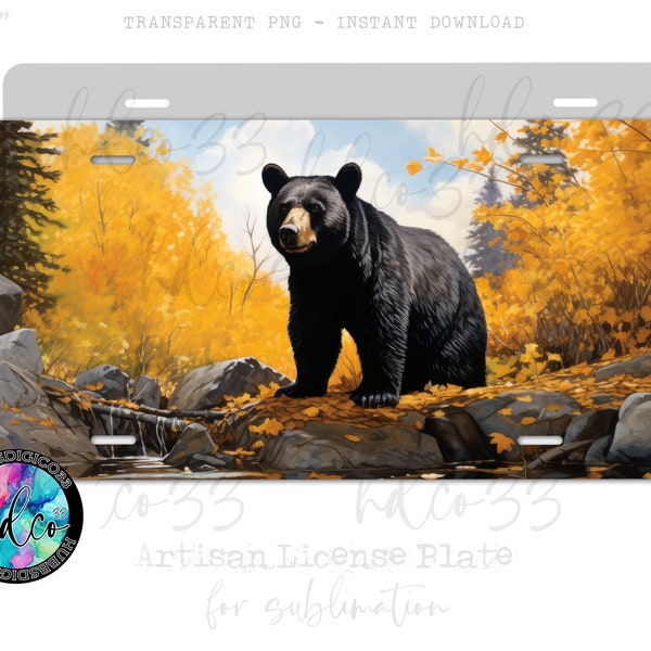 Black Bear PNG, Artisian License Plate and Coaster, Digital Download Only