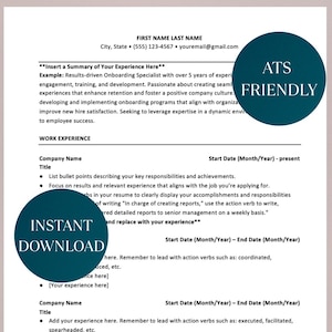 ATS Friendly Resume Template | Modern Professional Resume for Microsoft Word & Google Docs | Editable Instant Download