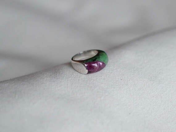 Vintage Ruby Zoisite Ring Sterling Silver Chunky … - image 1