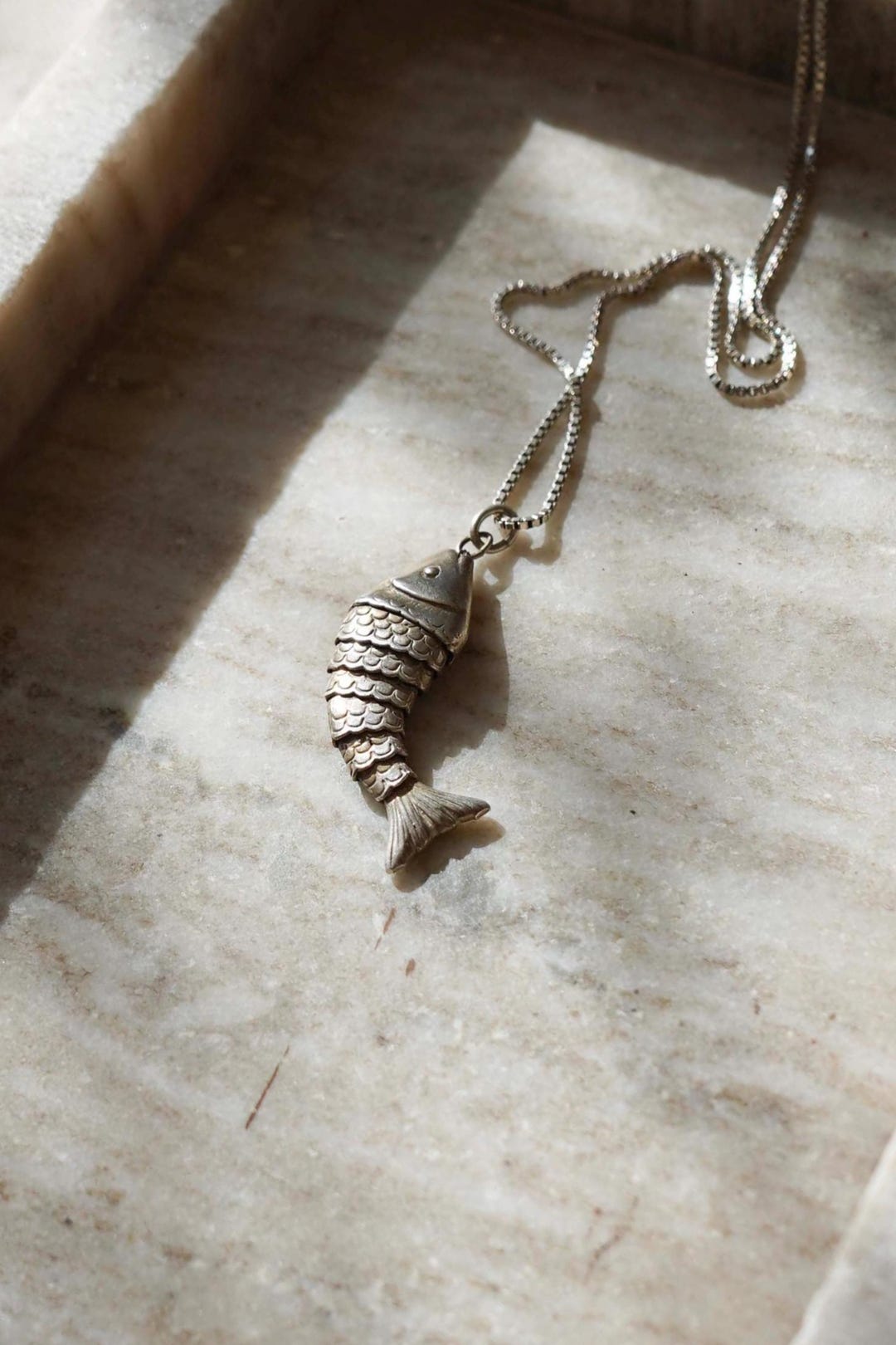 Vintage Sterling Silver Articulated Fish Pendant Necklace - Etsy Canada