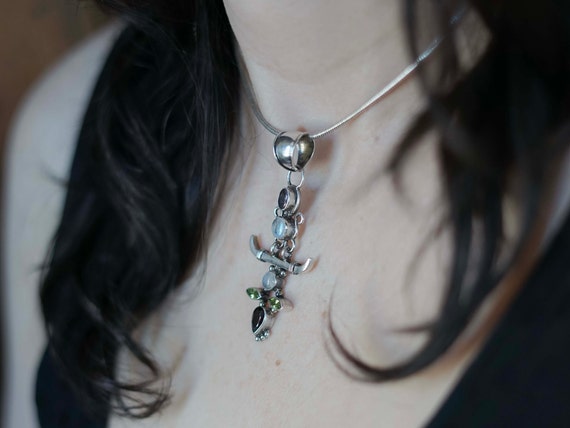 Vintage Gemstone Necklace Sterling Multi-Gem Pend… - image 4