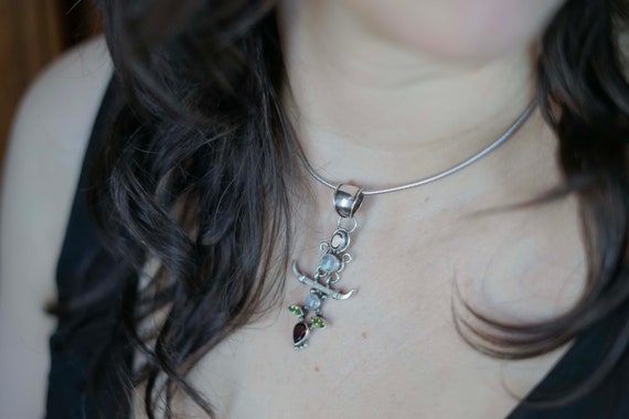 Vintage Gemstone Necklace Sterling Multi-Gem Pend… - image 9