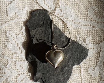 Collar de corazón inflado / Colgante de plata de ley 925 / Joyería vintage atrevida / Plata 925 México