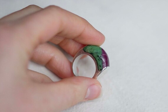 Vintage Ruby Zoisite Ring Sterling Silver Chunky … - image 10