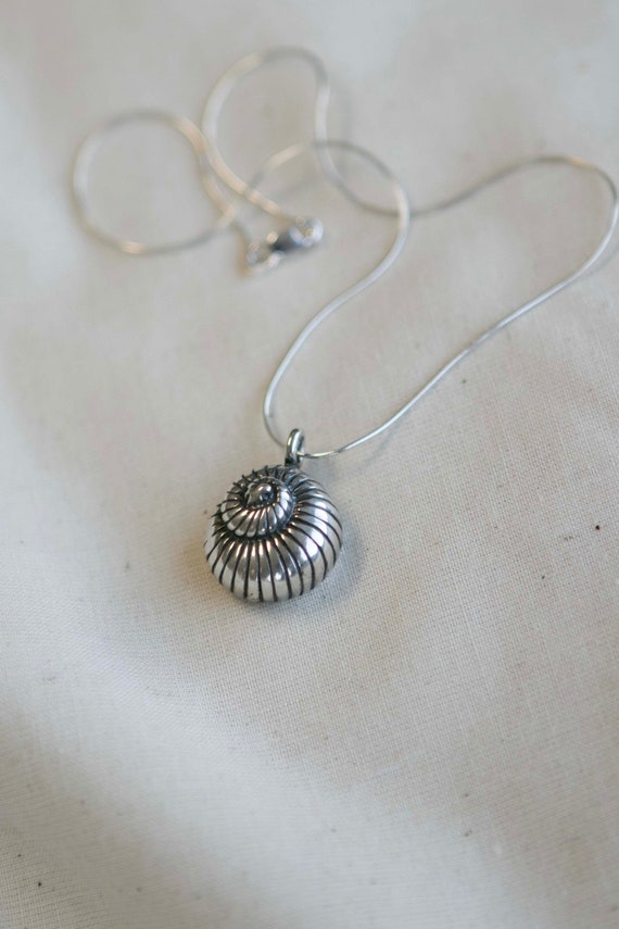 Vintage Snail Necklace Sterling Shell Pendant Silv