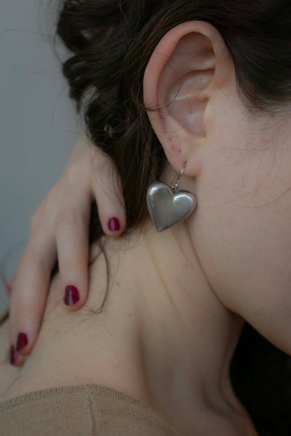 Vintage Puffy Heart Earrings Chunky Heart Earrings