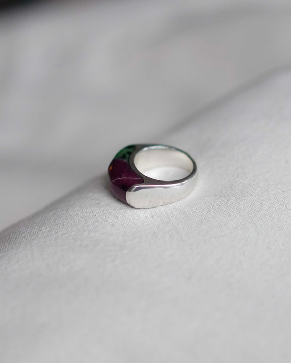 Vintage Ruby Zoisite Ring Sterling Silver Chunky … - image 8
