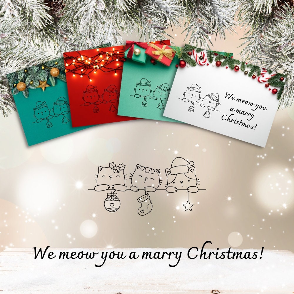Cat Christmas Cards Printable and Foldable. Four Different Backgrounds ...