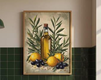 Olive Oil Kitchen Print, Tuscan Decor, Mediterranean Wall Art (Digital Download)