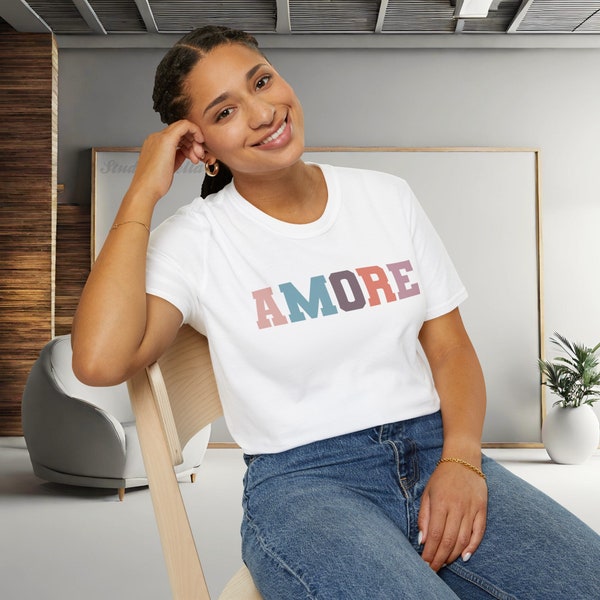 Amore Tshirt, Love Print Shirt, Summer Shirts for Women, Neutral Colourful & bold lettering Shirt, Amour Tshirt, Essential for Spring Outfit