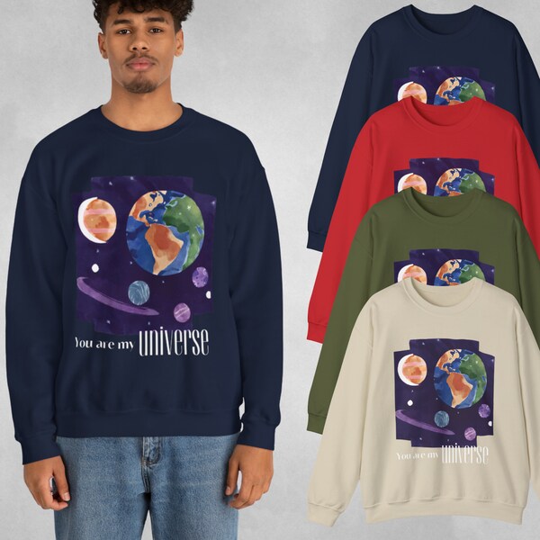 Retro Look Sweater, 80s 90s Pullover, Galaxy Print Sweatshirt, Red Sweater Nineties, Universe Planet Design Sweatshirt, Gift Ideas for Geeks