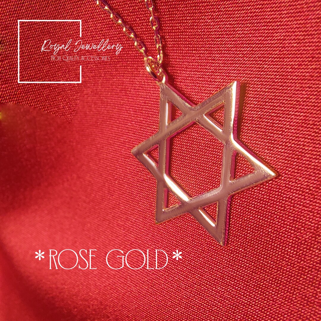 RUIZHEN Sideways Star Of David Choker Necklace - Stainless Steel Jewish Jewelry, Gold/Silver
