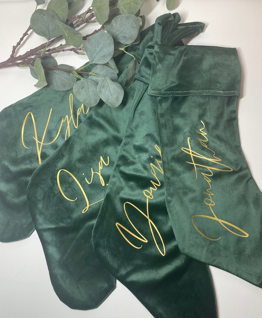 Classic Traditional Velvet Stocking Green Stocking Personalised