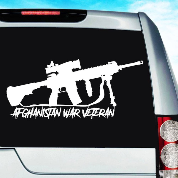 Afghanistan War Veteran Machine Gun Military Patriotic USA Car Window Vinyl Decal Sticker Bumper | Multiple Colors & Sizes By Car Decal Geek