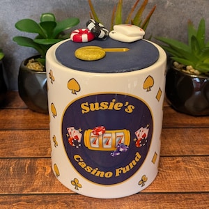 Handmade Ceramic Casino Money Jar - Personalized Poker Room Decor, Luck Jar, Party Favor Gift for Gamblers, Unique Savings Jar, Polymer Clay