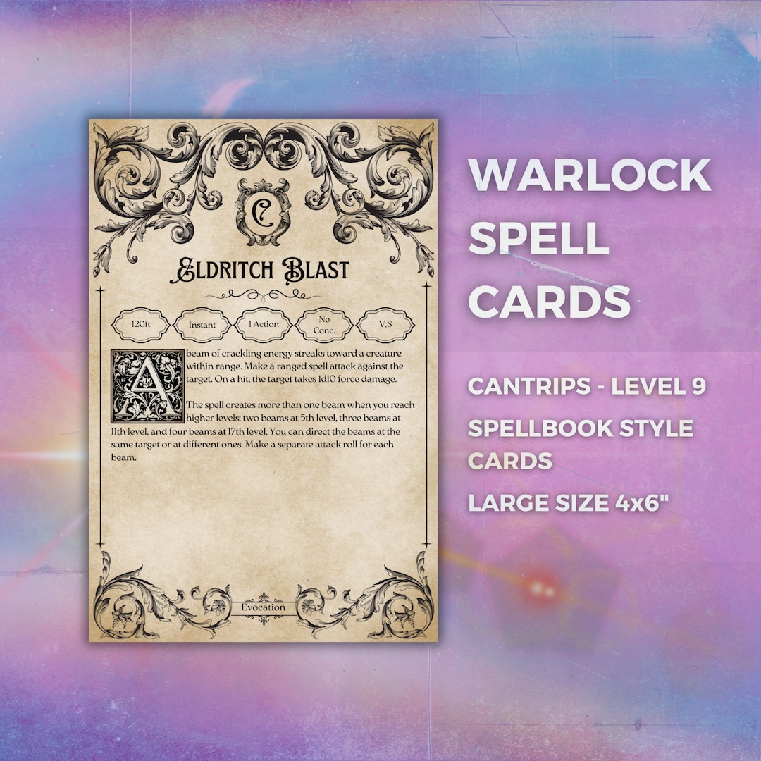 Dnd Warlock Spell Cards Printable 5E Dungeons & Dragons Spell Book Blank Spellcard Templates