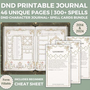 Afdrukbaar DnD Character Journal + DnD 2024 2014 Spell Card-bundel | Dungeons and Dragons DnD-personageblad | DnD-campagnedagboek