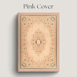 May include: A rectangular book with a light pink cover featuring the text Pink Cover at the top. The front panel displays a central cream-colored rectangular area decorated with intricate floral vines in shades of pink, blue, and green.