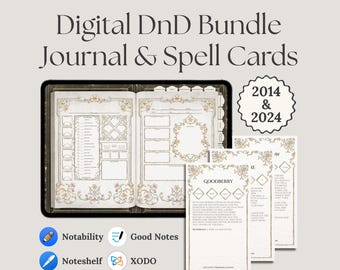 Digital DnD Character Journal + DnD 2024 & 2014 Spell Cards | DnD Character Sheet for Dungeons and Dragons Beginners | Includes Cheat Sheet