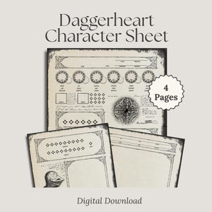 Hoja de personaje de Gothic Daggerheart / Hoja de personaje imprimible de 4 páginas de Daggerheart (A4 y Carta estadounidense)