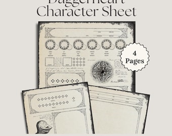 Hoja de personaje de Gothic Daggerheart / Hoja de personaje imprimible de 4 páginas de Daggerheart (A4 y Carta estadounidense)