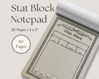 Bloc-notes gothique D&D Stat Block | 4 x 6 po. | Blocs de statistiques pour monstres Donjons et Dragons