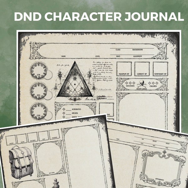 DnD-Charakterblatt-Tagebuch Gothic Druckbares DnD-Tagebuch Dungeons and Dragons Charakterblatt PDF | DnD-Charakter DnD Shop DnD 5e