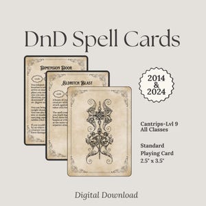 Paquete de cartas de hechizos de D&D / Todas las clases / Cartas de grimorios de D&D / Dungeons & Dragons 5e / Hechizos de D&D