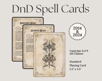 Paquete de cartas de hechizos de D&D / Todas las clases / Cartas de grimorios de D&D / Dungeons & Dragons 5e / Hechizos de D&D