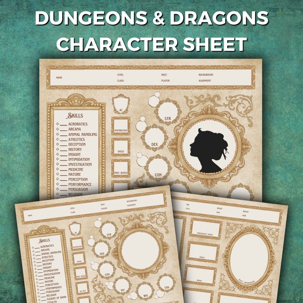 Feuille de personnage D&D Feuille de personnage Donjons et Dragons victoriens Création de personnage DnD Boutique DnD Feuille de personnage 5e PDF D&D Personnage D&D