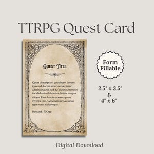 DnD Printable Quest Cards | TTRPG printables | Call of Cthulu Printables | Daggerheart Printables