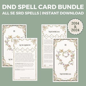 Pacote Floral de Cartas de Magia DnD | Todas as Classes | Cartas de Livro de Magias DnD | Dungeons and Dragons 5e | Magias DnD