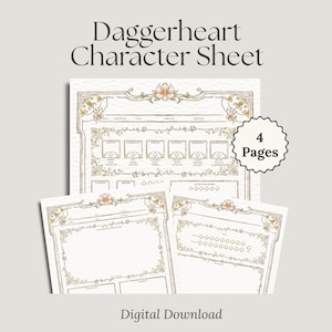 Charakterbogen „Floral Daggerheart“ | Daggerheart Charakterbogen zum Ausdrucken (4 Seiten) | A4 & US Letter |