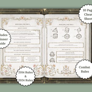 Pu&ograve; includere: Un foglio di trucchi di 10 pagine per un gioco di ruolo, stampato su carta in stile libro con un design vintage. Il foglio di trucchi include regole per tirare i dadi, tiri salvataggio, vantaggio/svantaggio, ispirazione, successo critico e fallimento critico. Il foglio di trucchi include anche una guida per principianti e regole di combattimento.