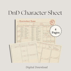 Minimal DnD Character Sheet Vintage Stationary | Dungeons and Dragons Form Fillable Character Sheet PDF DnD 5e Character Sheet