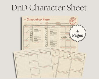 Feuille de personnage D&D minimaliste vintage | Fiche de personnage à remplir en format PDF Donjons et Dragons Fiche de personnage D&D 5e