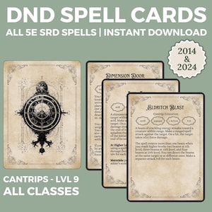 Bundel DnD-spreukkaarten | Alle lessen | DnD Spellbook-kaarten | Dungeons and Dragons 5e | DnD-spreuken
