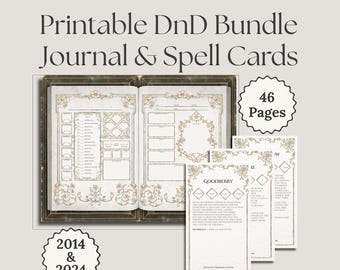 Printable DnD Character Journal + DnD 2024 2014 Spell Card Bundle | Dungeons and Dragons DnD Character Sheet | DnD Campaign Journal
